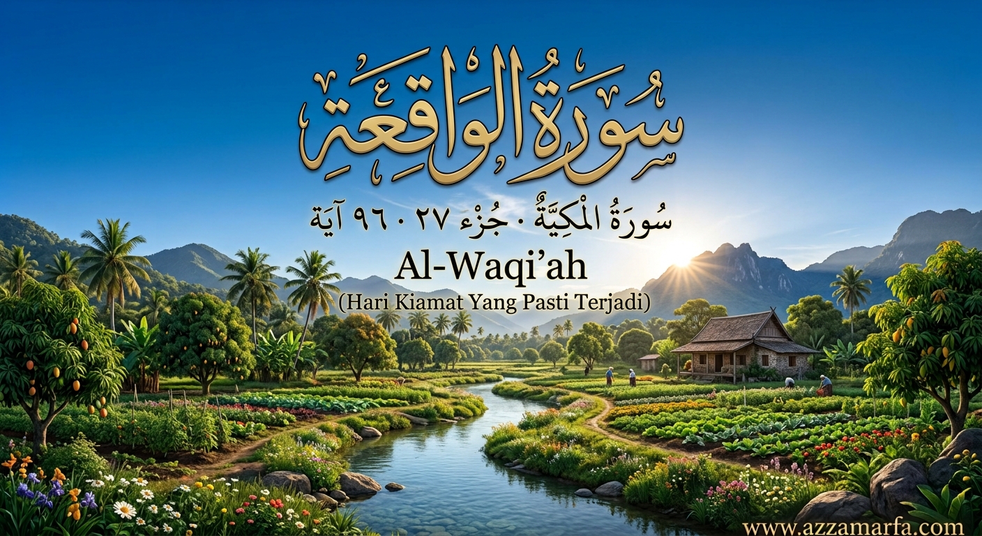 urat Al-Waqi’ah lengkap dengan teks Arab, latin, arti bahasa Indonesia, dan audio MP3