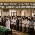 Infografis tata cara sholat jenazah lengkap dengan empat takbir, bacaan, doa, dan dalilnya.